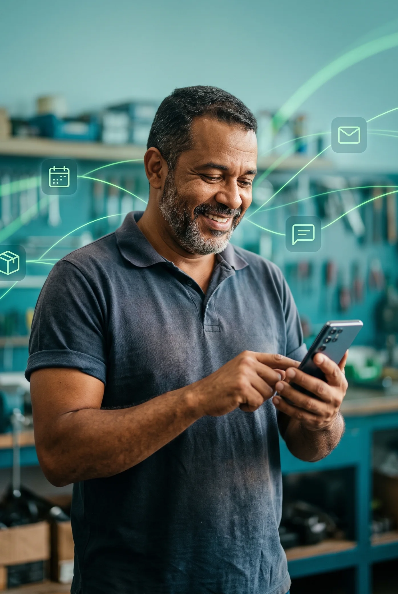 Profissional acompanhando solicitações pelo celular